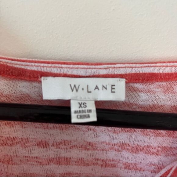 W. Lane Deep Orange White Stripe Linen 3/4 Sleeve Cowl Neck Shirt - Picture 11 of 13